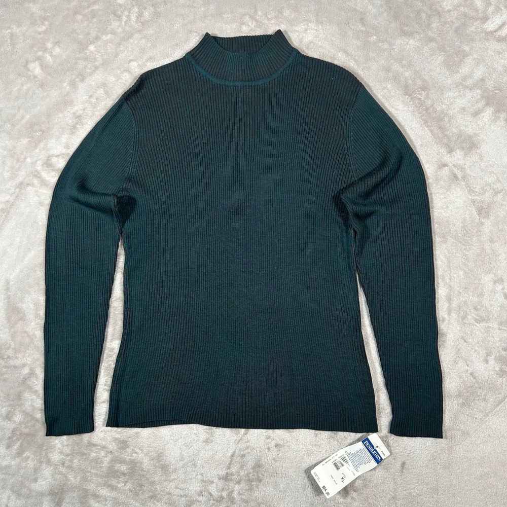New Pendleton Silk Rib Knit Mock Neck Sweater Forest Green Womens XL NWT